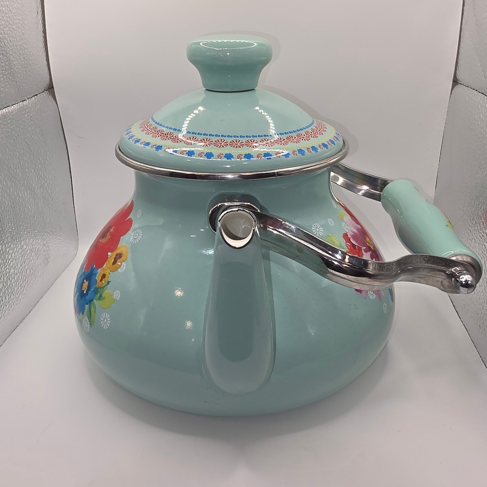 The Pioneer Woman Breezy Blossom Teal Floral Enamel on Steel Tea Kettle - Picture 4 of 10